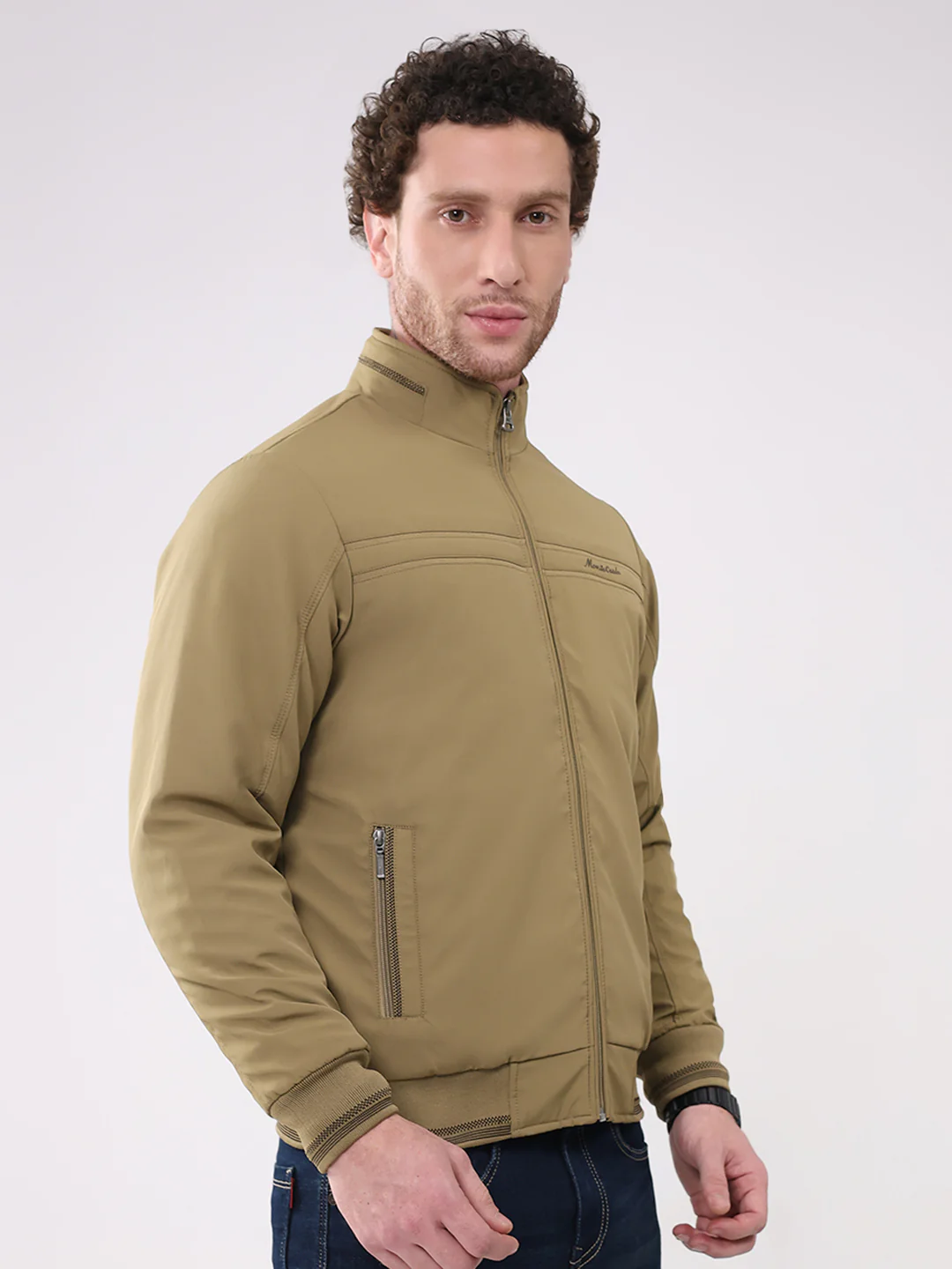 Men Khaki Solid Collar Full Sleeve Jacket - Image 4