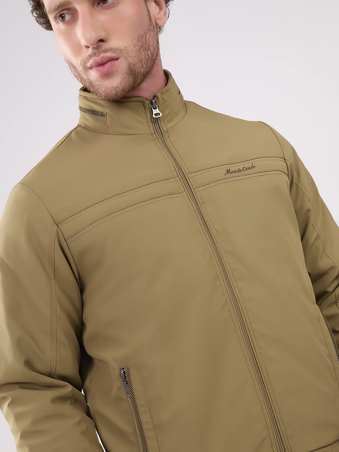 Men Khaki Solid Collar Full Sleeve Jacket - Image 6