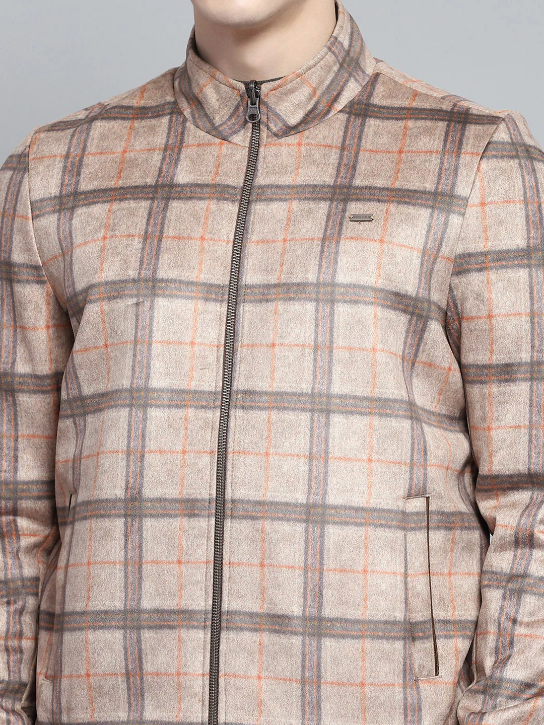 Men Khaki Solid Mock Neck Full Sleeve Reversible Jacket - Image 10