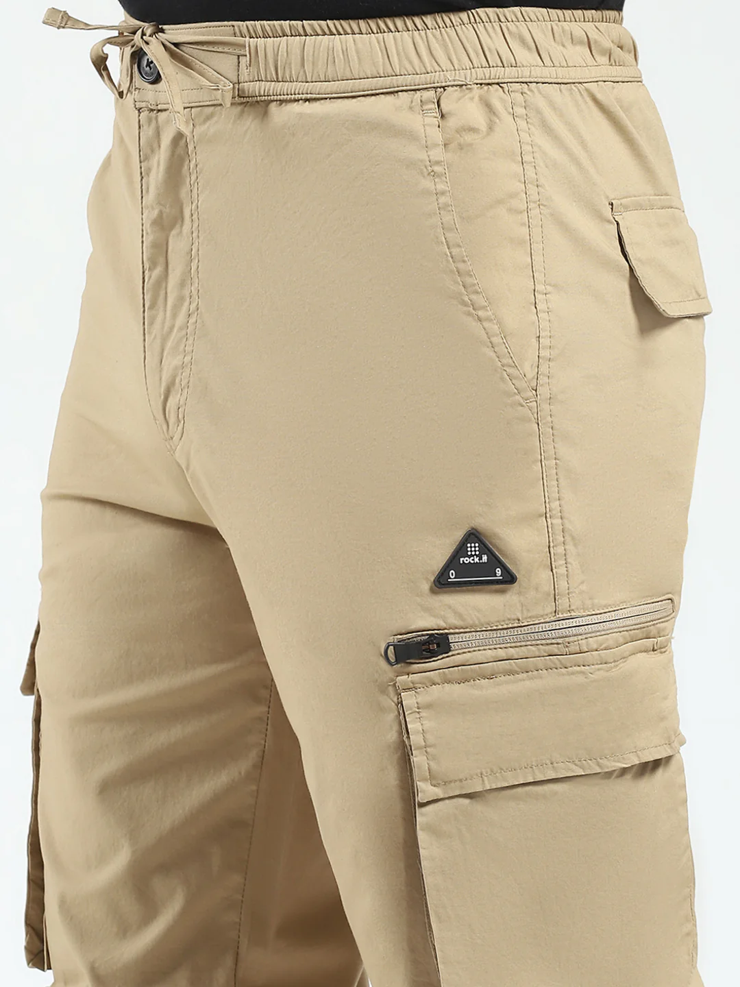 Rock.it Men Khaki Solid Regular Fit Cargo - Image 6