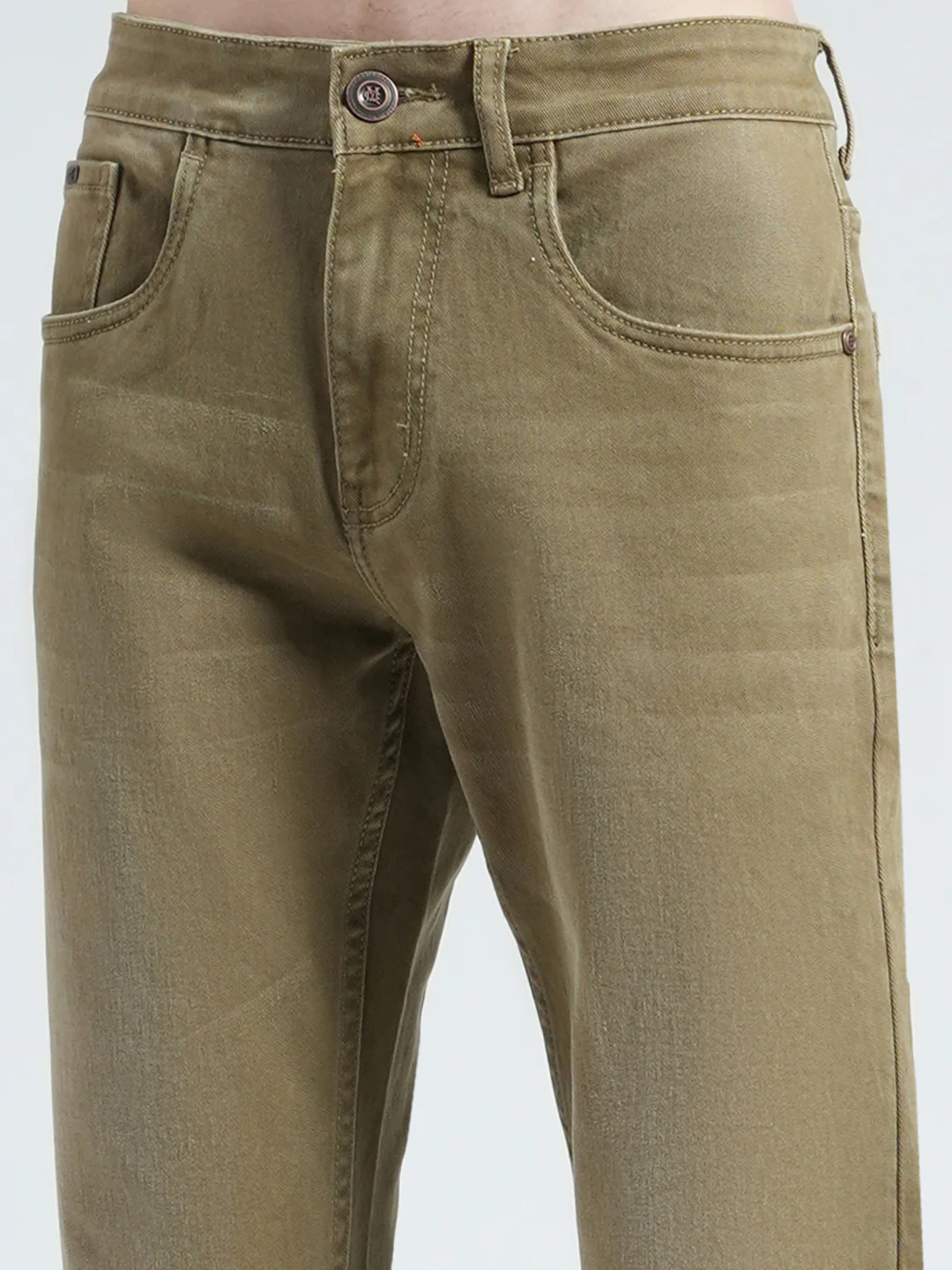 Men Khaki Solid Skinny Fit Denim - Image 6