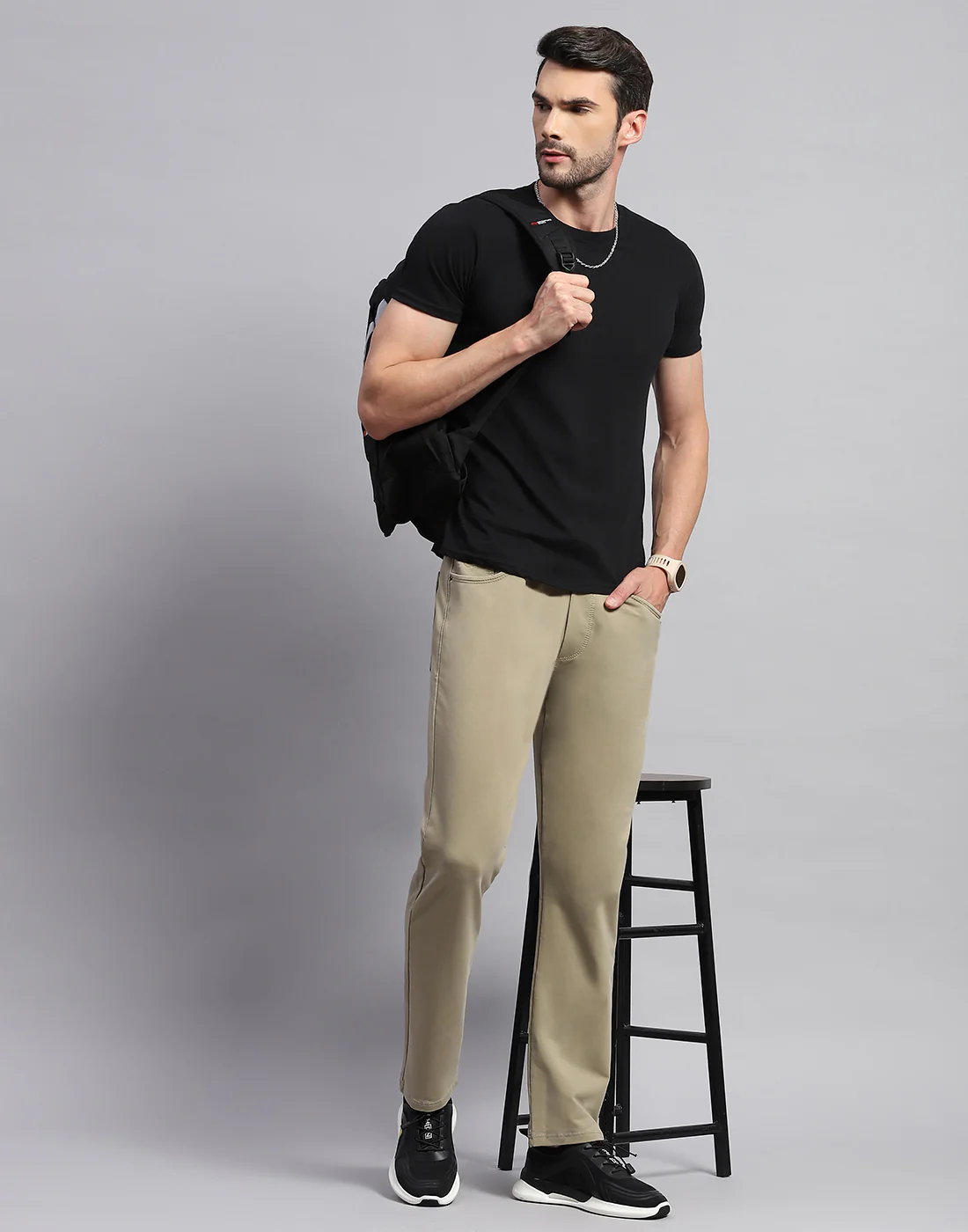 Men Khaki Solid Regular Fit Lower - Image 2