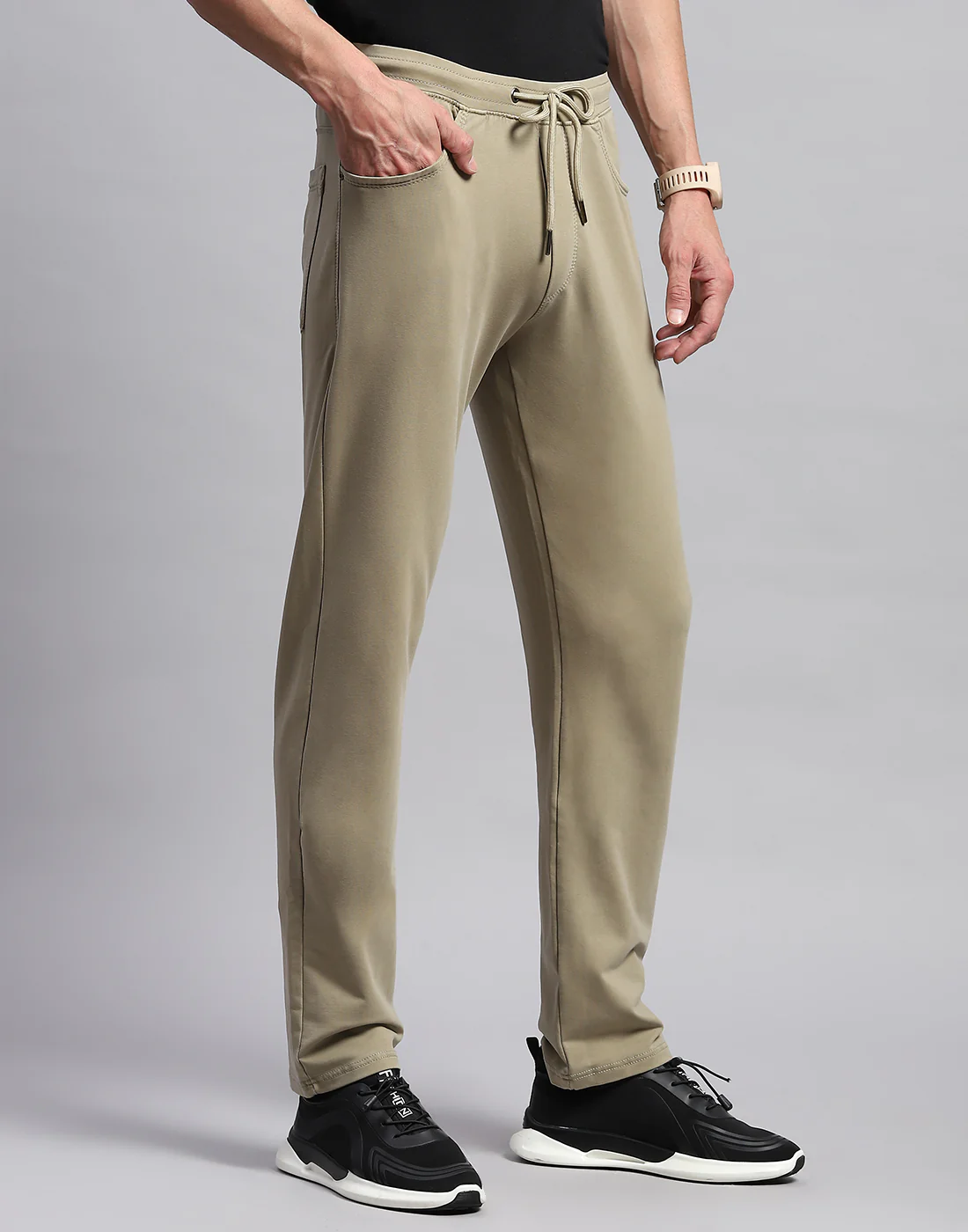 Men Khaki Solid Regular Fit Lower - Image 4