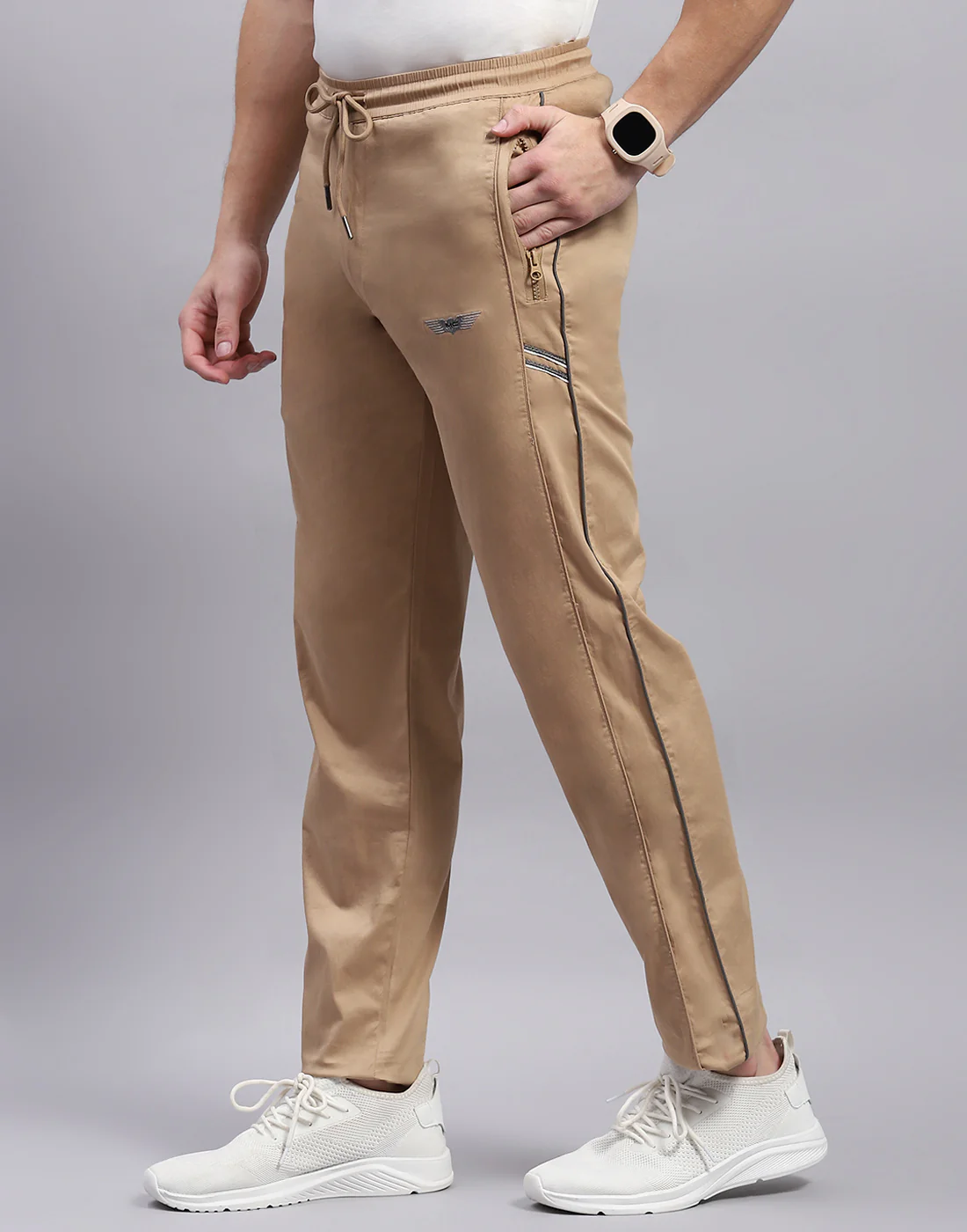 Men Khaki Solid Regular Fit Lower - Image 3