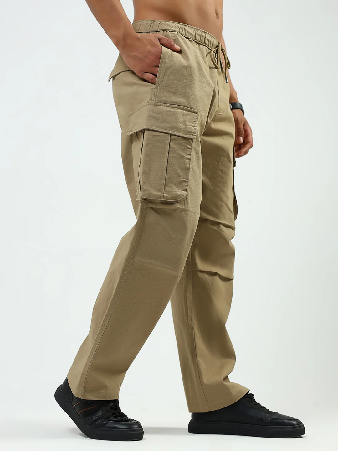 Men Khaki Solid Regular Fit Lower - Image 4