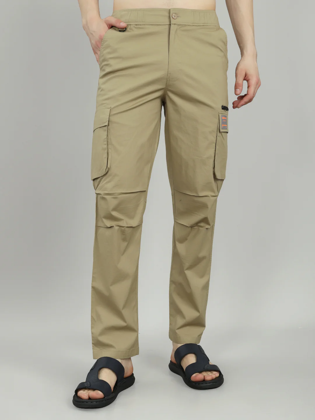 Men Khaki Solid Regular Fit Lower
