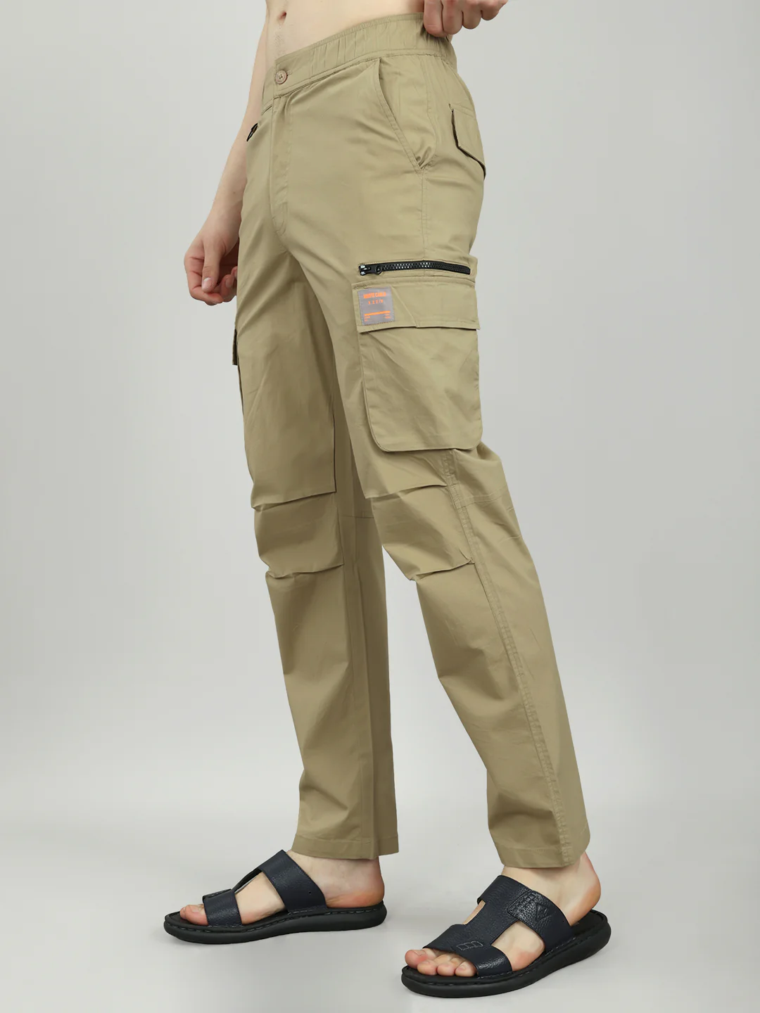 Men Khaki Solid Regular Fit Lower - Image 3