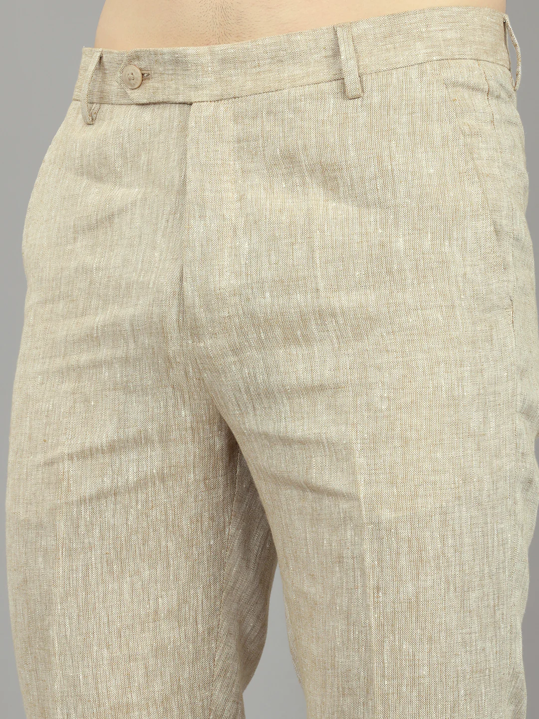 Men Khaki Solid Regular Fit Trouser - Image 4