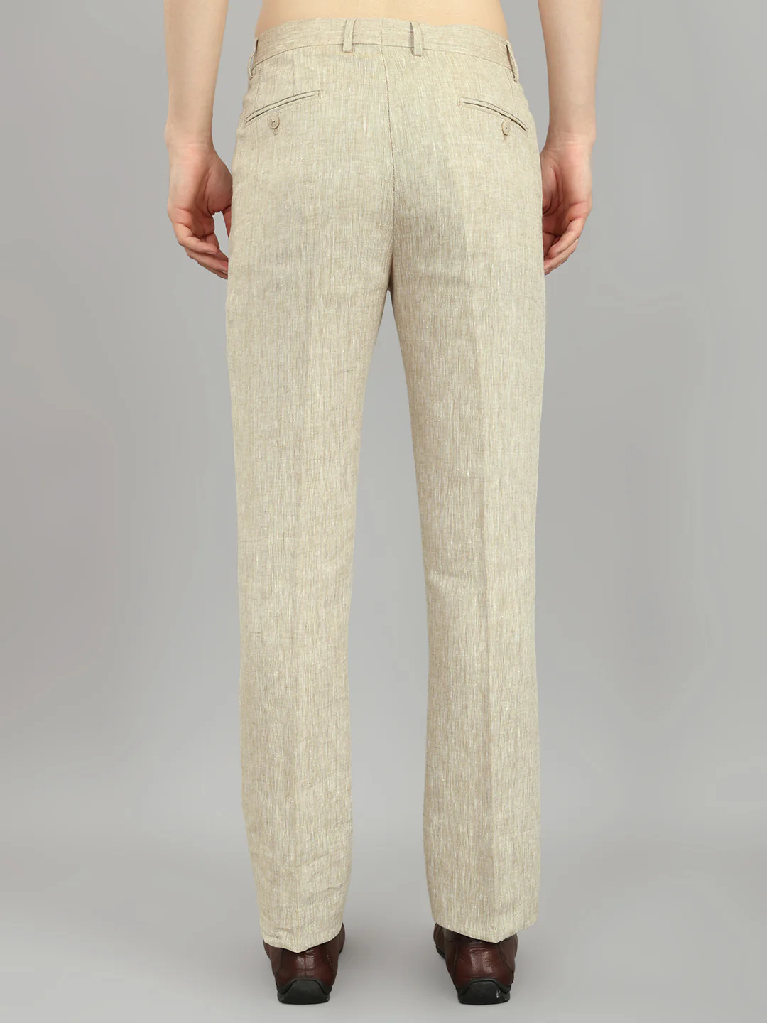 Men Khaki Solid Regular Fit Trouser - Image 5
