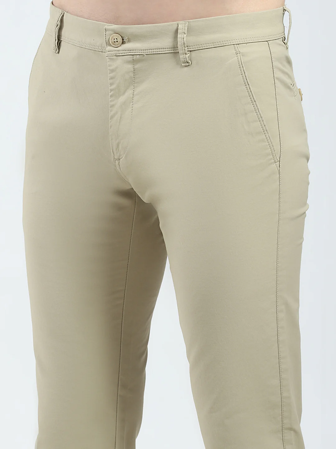 Men Khaki Solid Slim Fit Trouser - Image 6