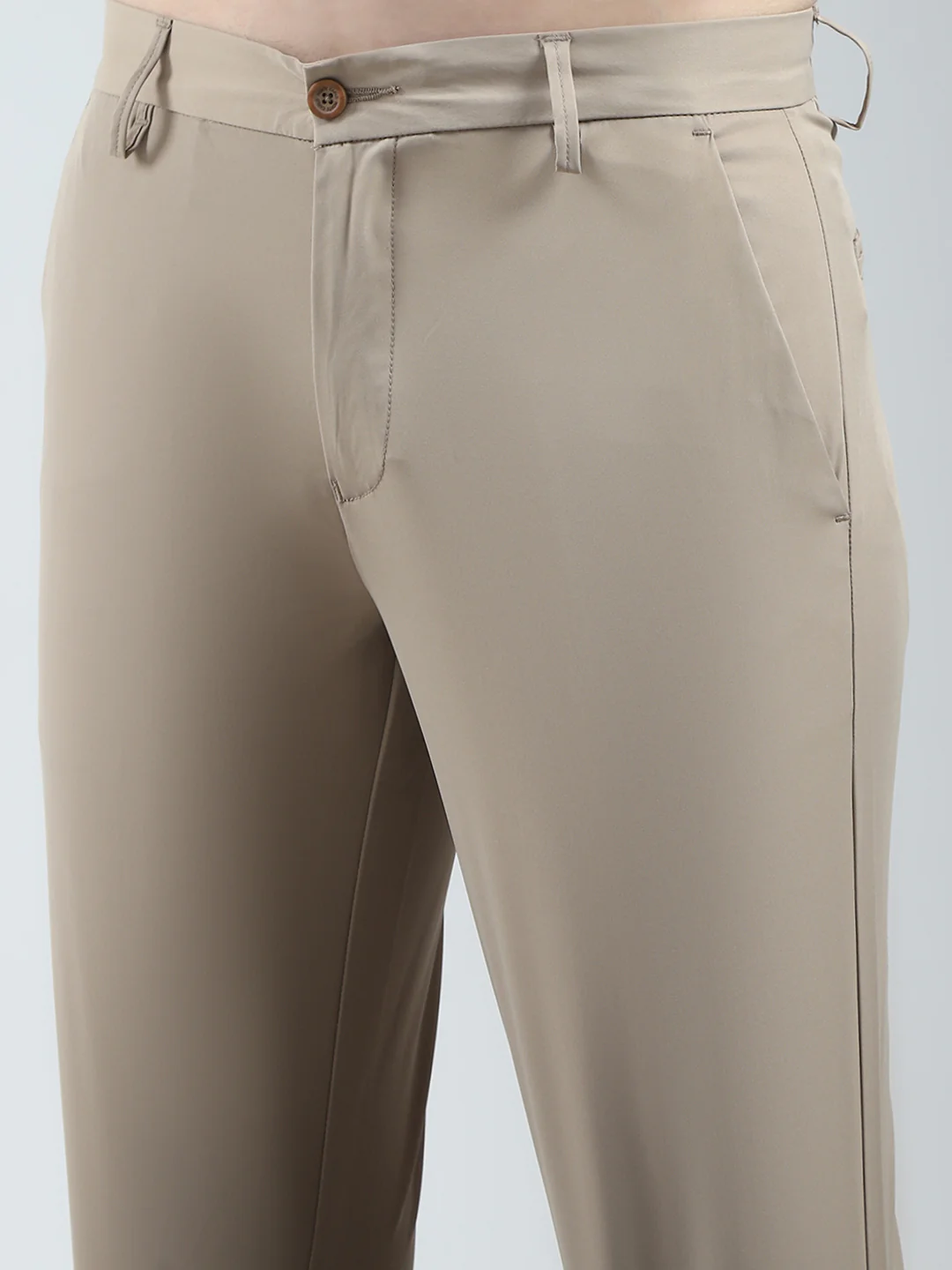 Men Khaki Solid Slim Fit Trouser - Image 6