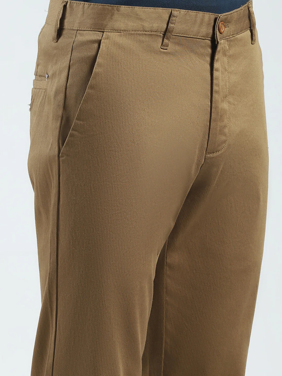 Men Khaki Solid Slim Fit Trouser - Image 6