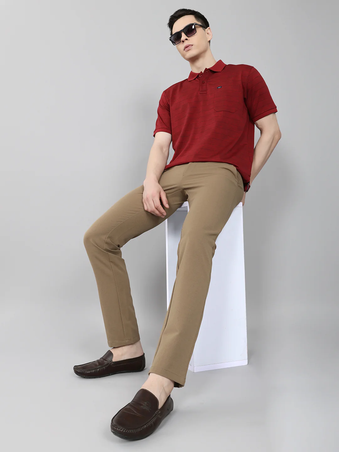 Men Khaki Solid Slim Fit Trouser - Image 6