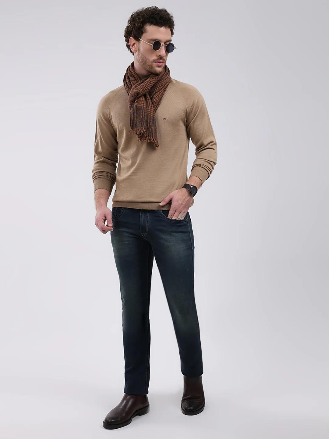 Men Khaki Solid Turtle Neck Full Sleeve Pullover - Image 2