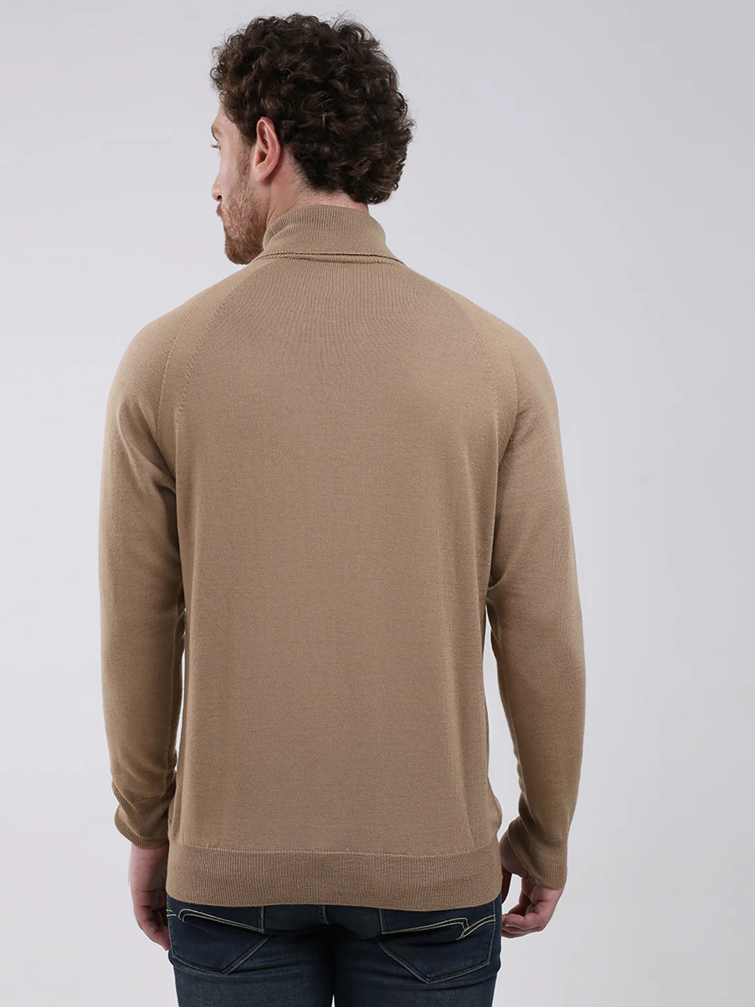Men Khaki Solid Turtle Neck Full Sleeve Pullover - Image 5