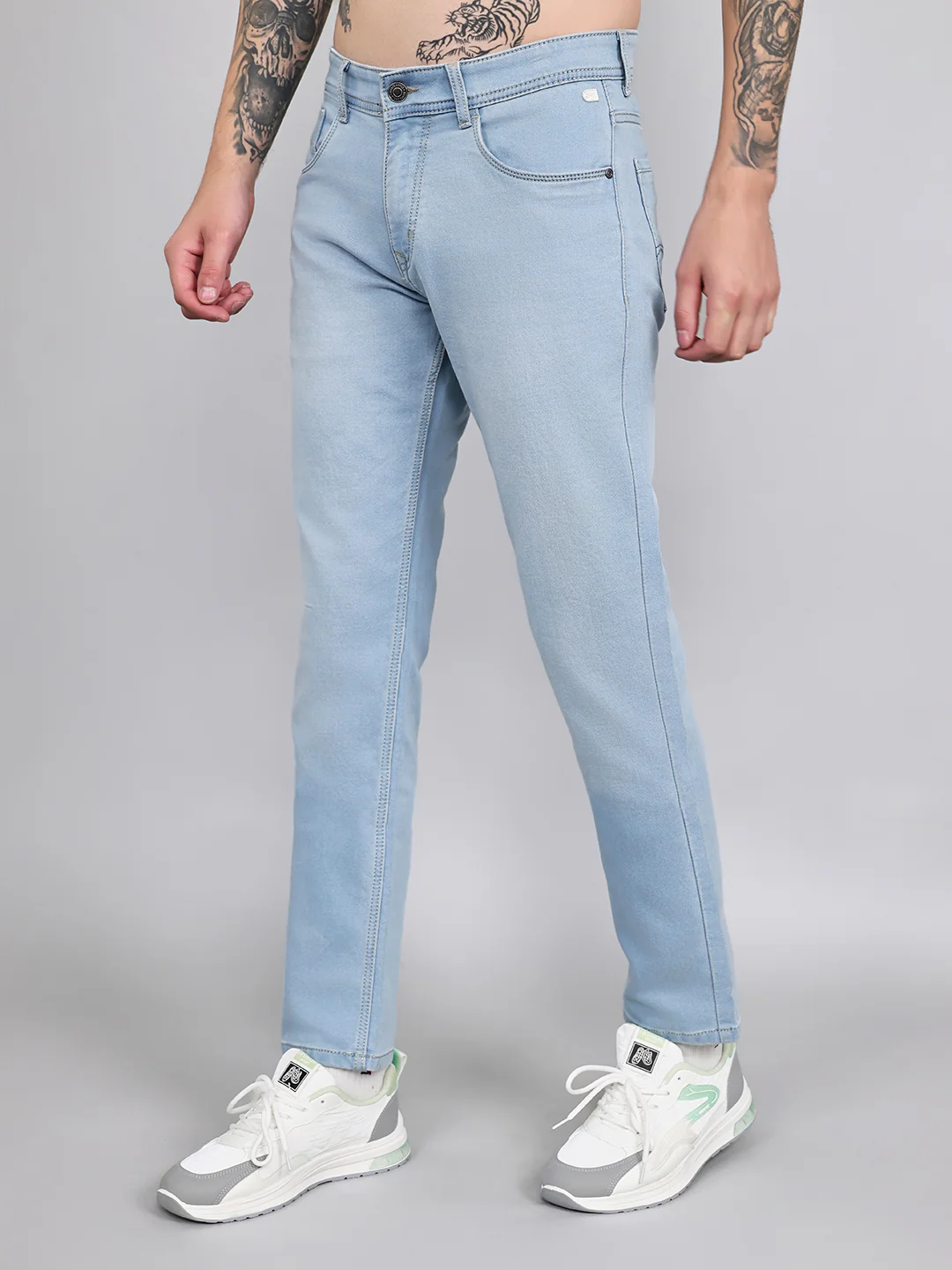 Men Light Blue Light Wash Narrow Fit Denim - Image 2
