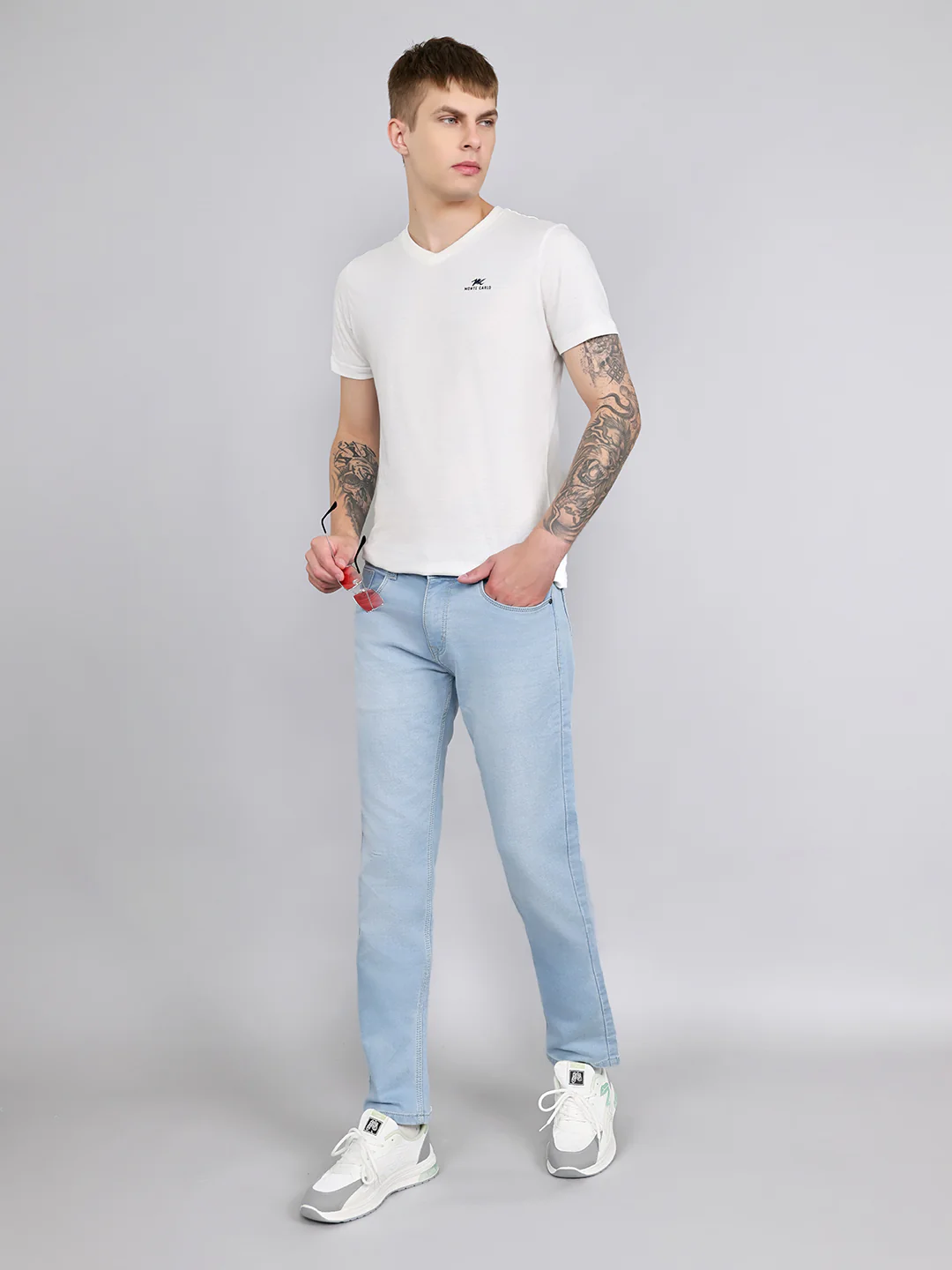 Men Light Blue Light Wash Narrow Fit Denim - Image 6