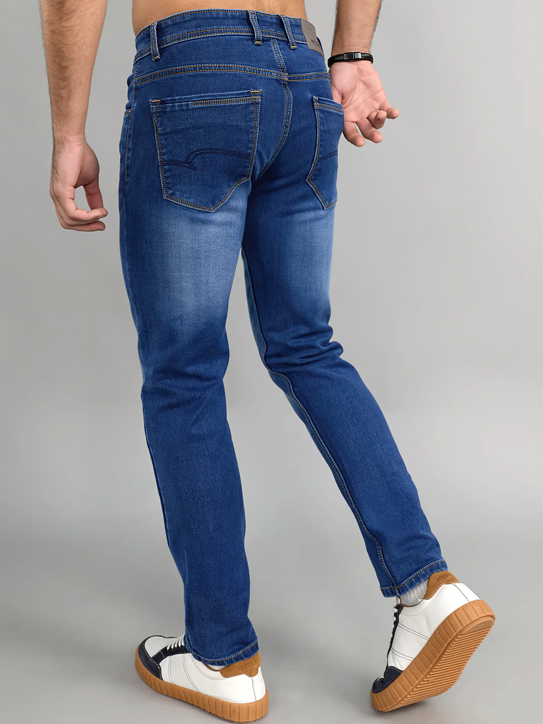 Men Light Blue Light Wash Narrow Fit Denim - Image 4