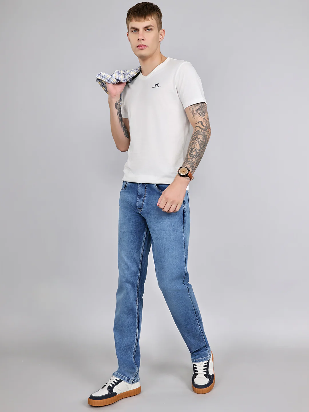 Men Light Blue Light Wash Straight Fit Denim - Image 6