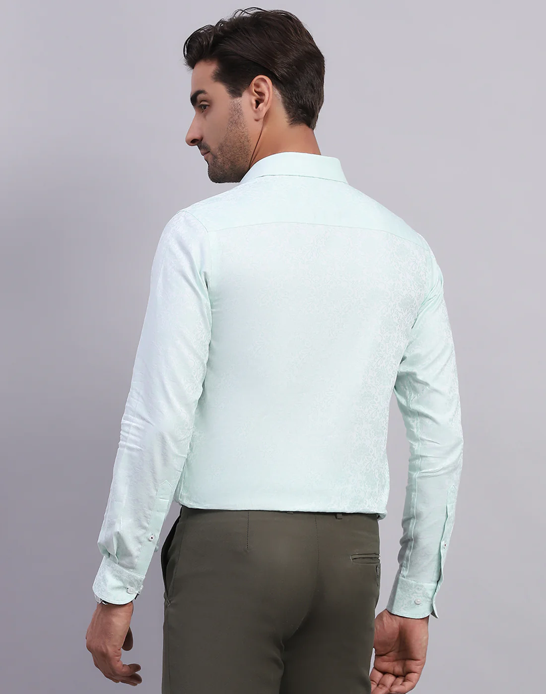 Luxuria Men Light Blue Self Design Collar Full Sleeve Shirt - Image 5