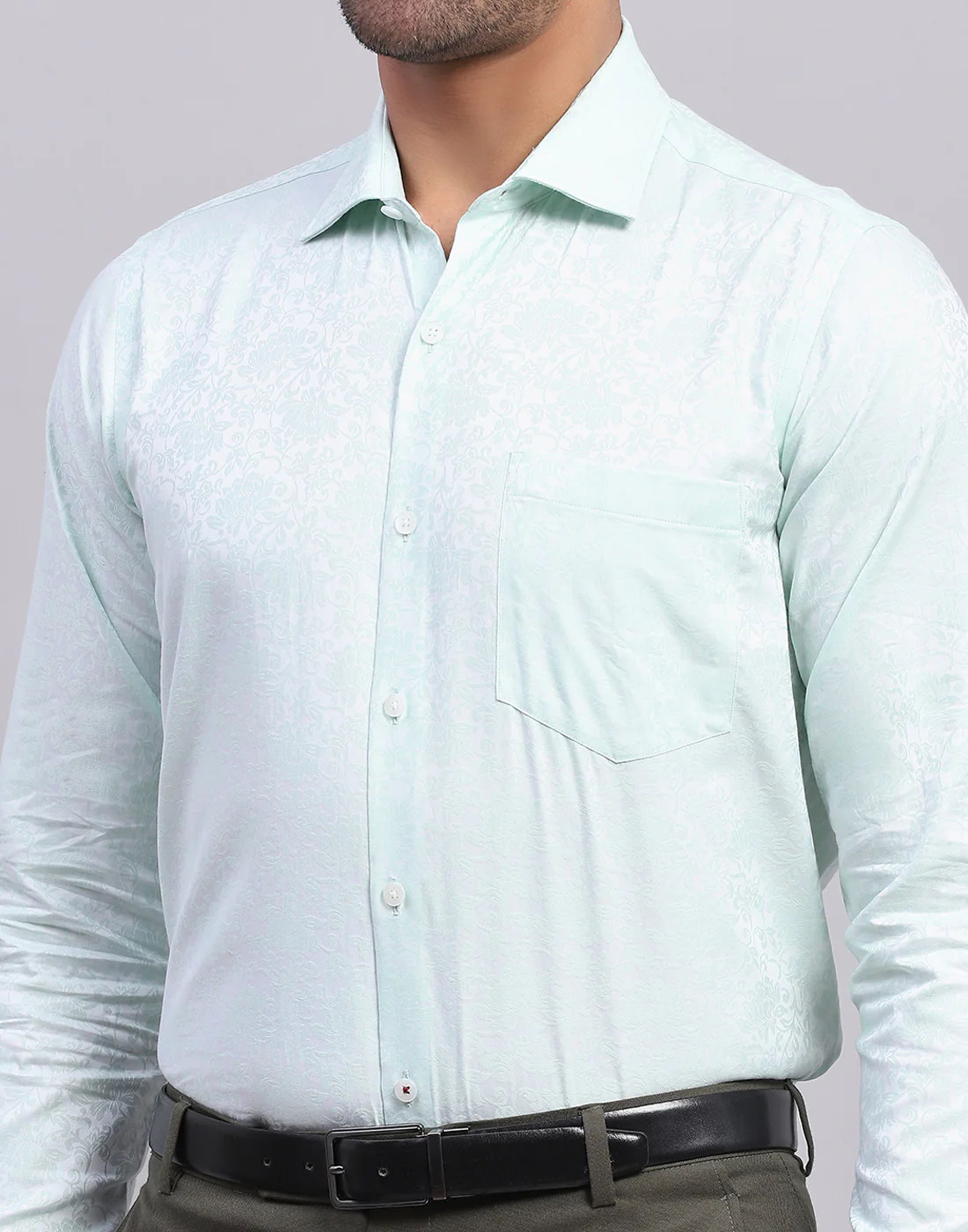 Luxuria Men Light Blue Self Design Collar Full Sleeve Shirt - Image 6