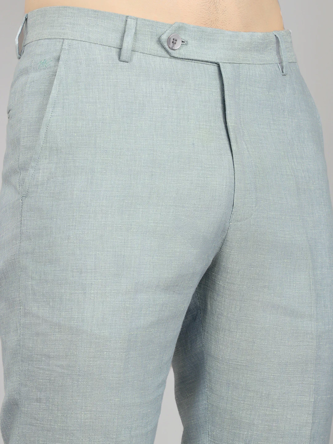 Men Light Blue Solid Regular Fit Trouser - Image 4