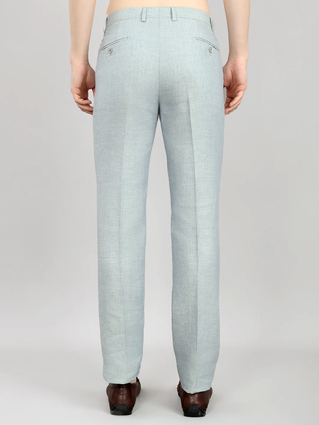 Men Light Blue Solid Regular Fit Trouser - Image 5