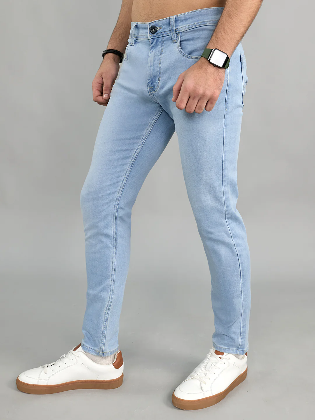 Men Light Blue Solid Skinny Fit Denim - Image 2