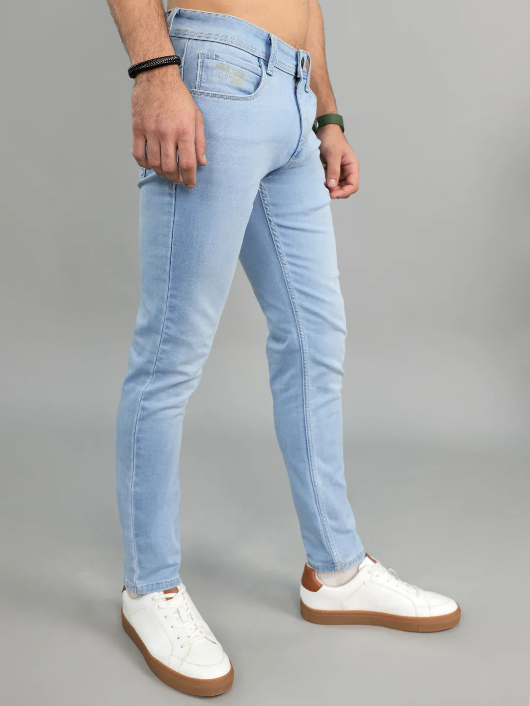 Men Light Blue Solid Skinny Fit Denim - Image 3