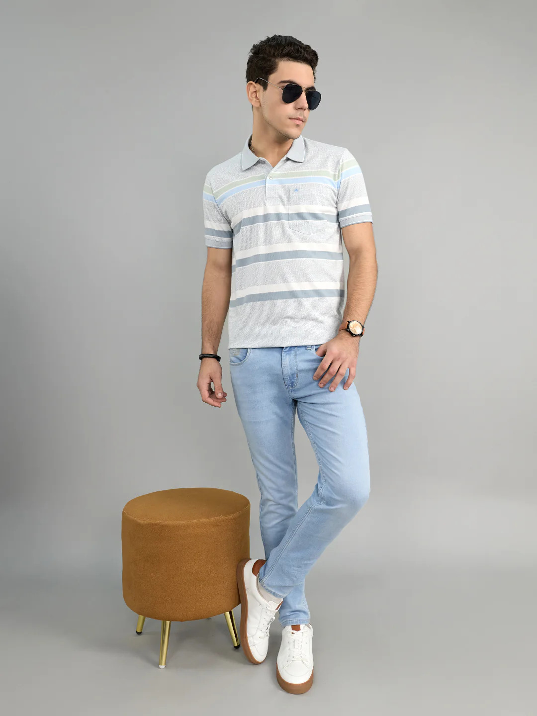 Men Light Blue Solid Skinny Fit Denim - Image 6