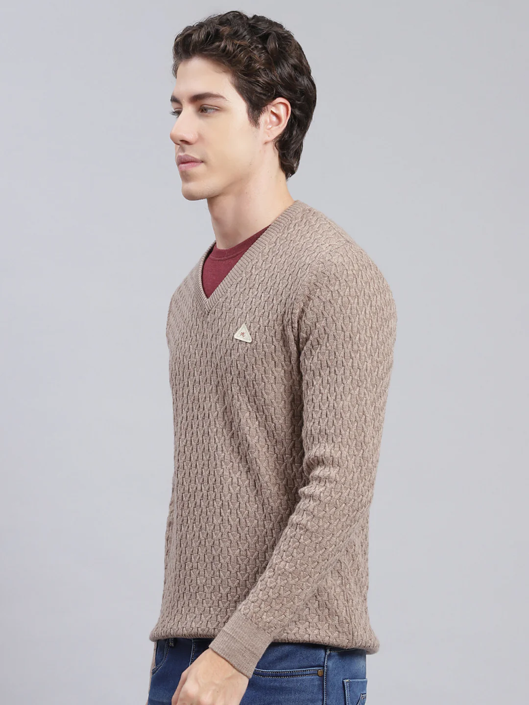 Men Light Brown Self Design Wool blend Pullover - Image 4