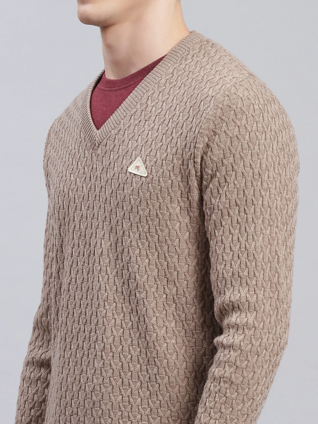 Men Light Brown Self Design Wool blend Pullover - Image 6