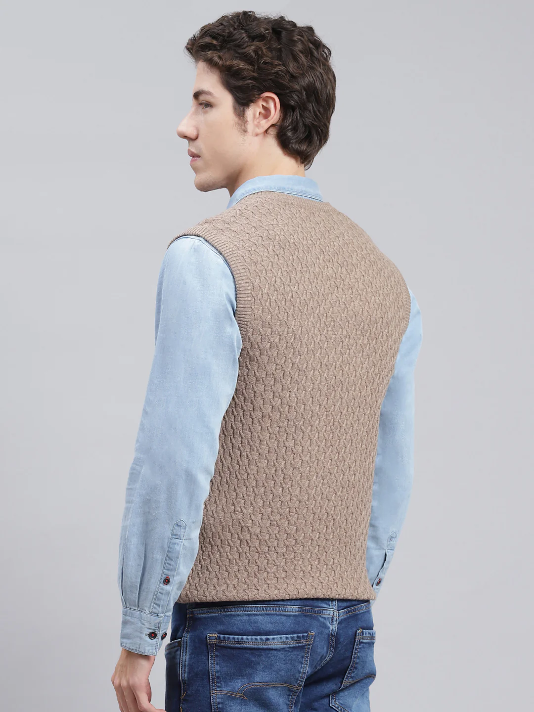 Men Light Brown Self Design Wool blend Sweater - Image 5