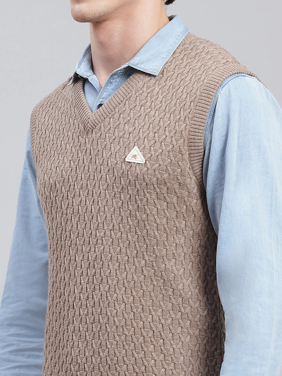 Men Light Brown Self Design Wool blend Sweater - Image 6