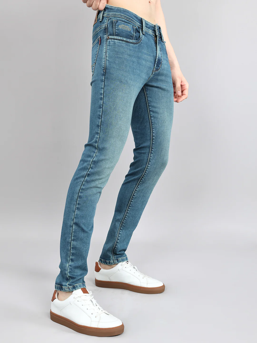 Men Light Green Light Wash Skinny Fit Denim - Image 3