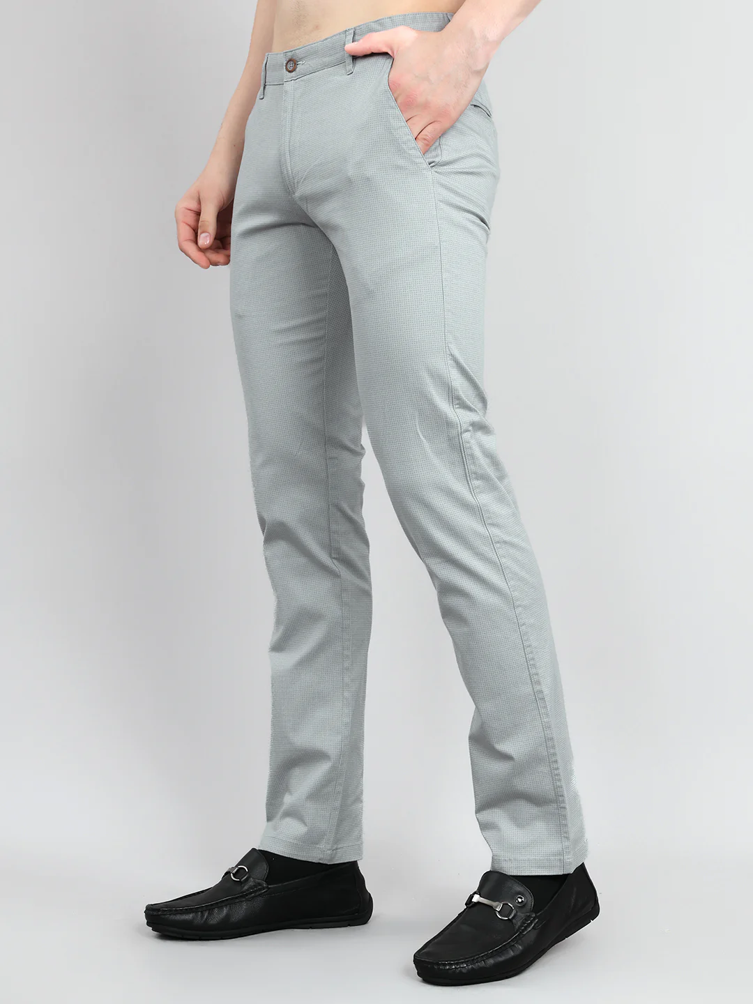 Men Light Grey Check Slim Fit Trouser - Image 2