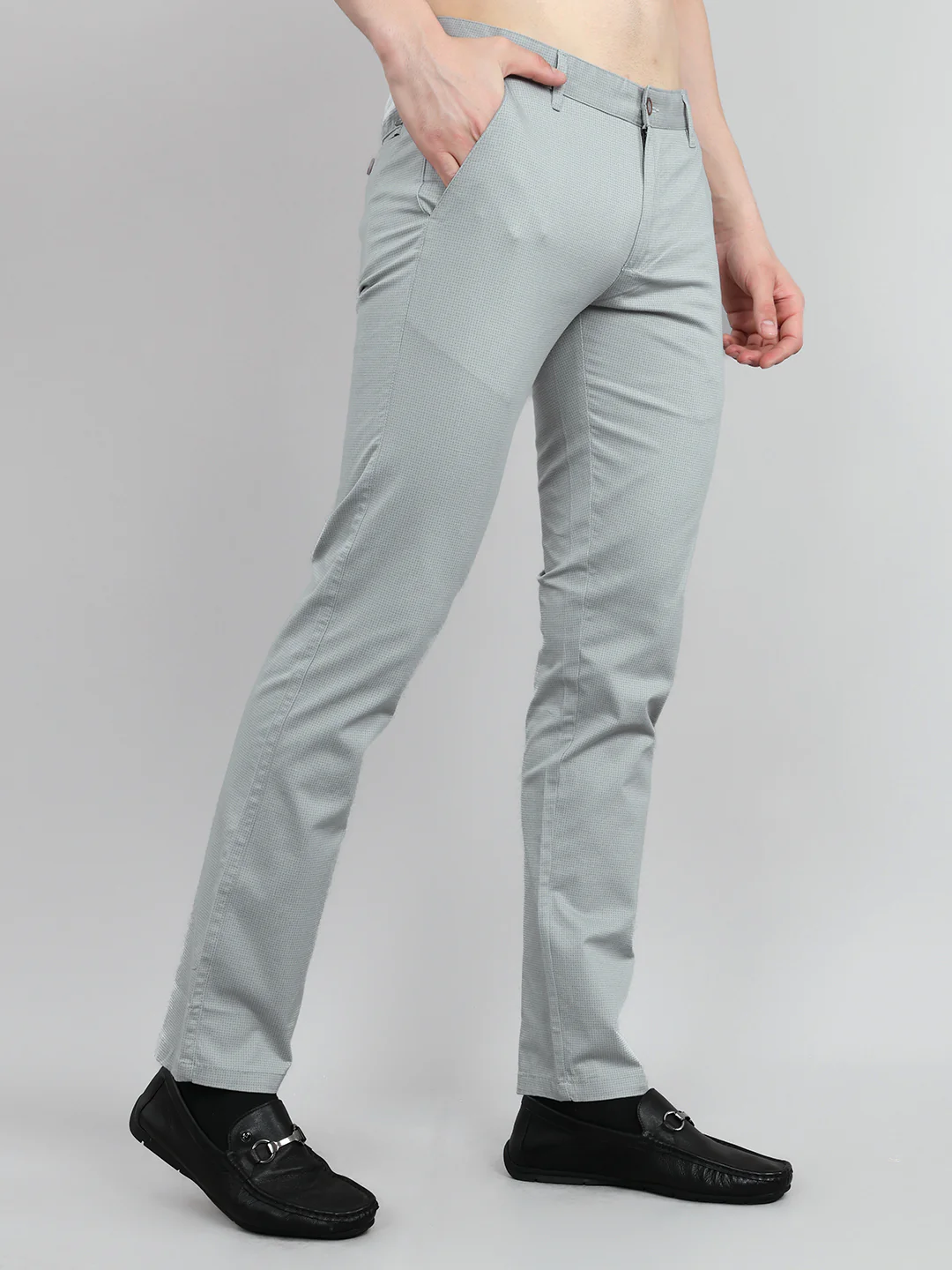Men Light Grey Check Slim Fit Trouser - Image 3