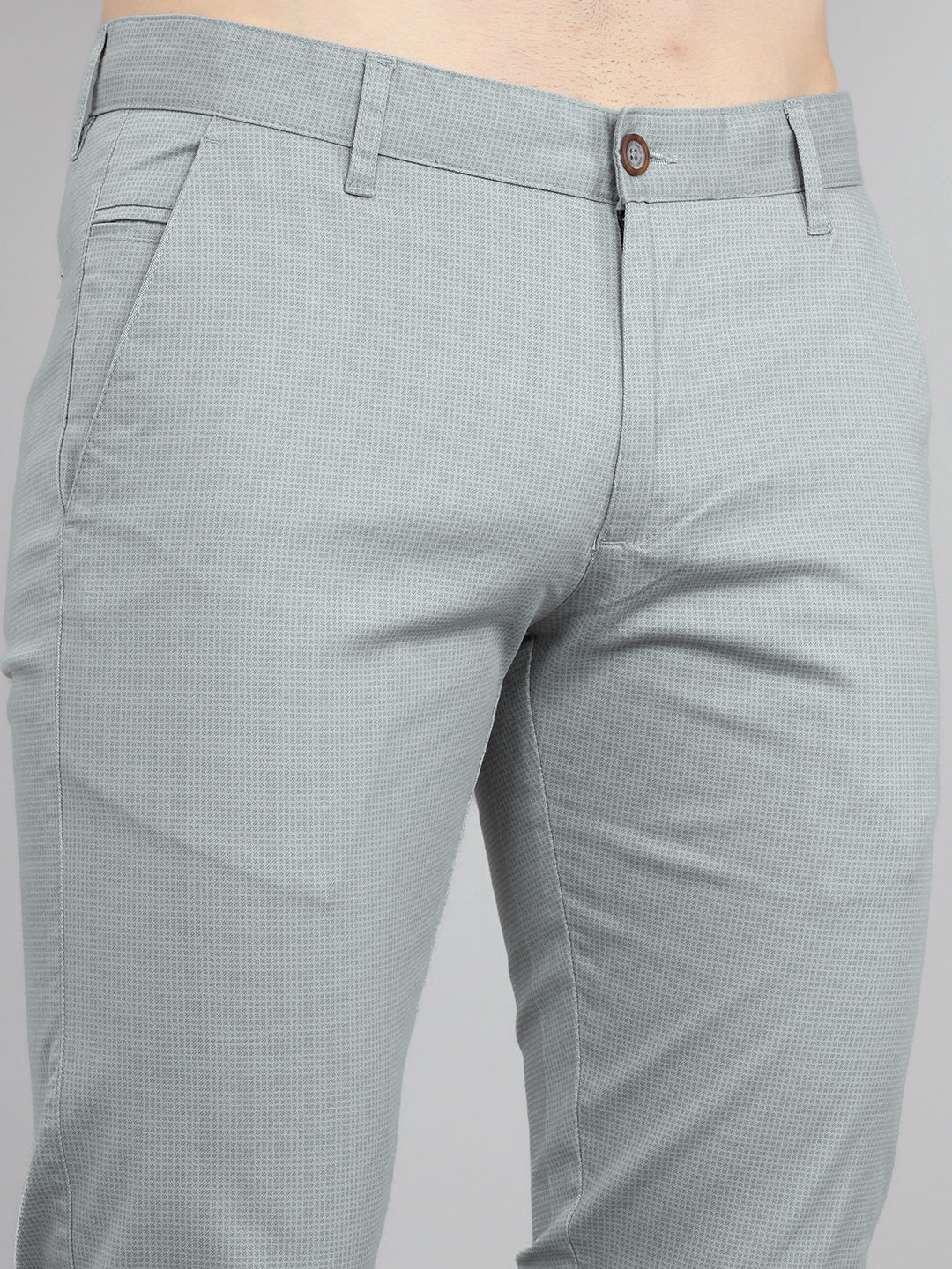 Men Light Grey Check Slim Fit Trouser - Image 4