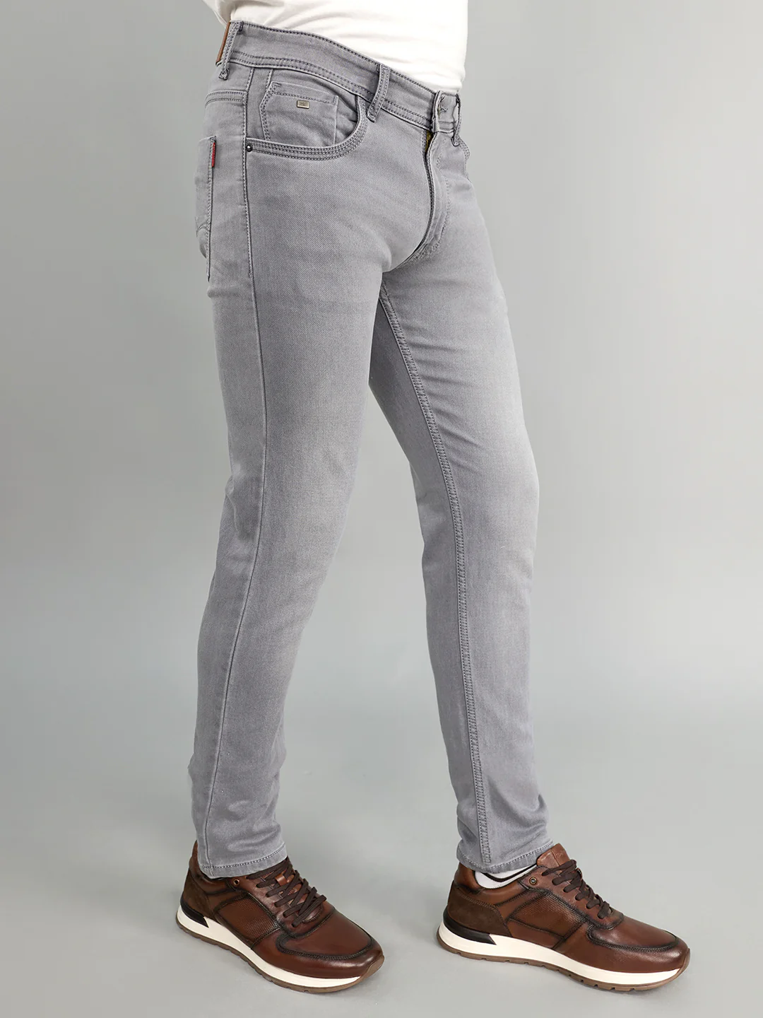 Men Light Grey Light Wash Skinny Fit Denim - Image 3