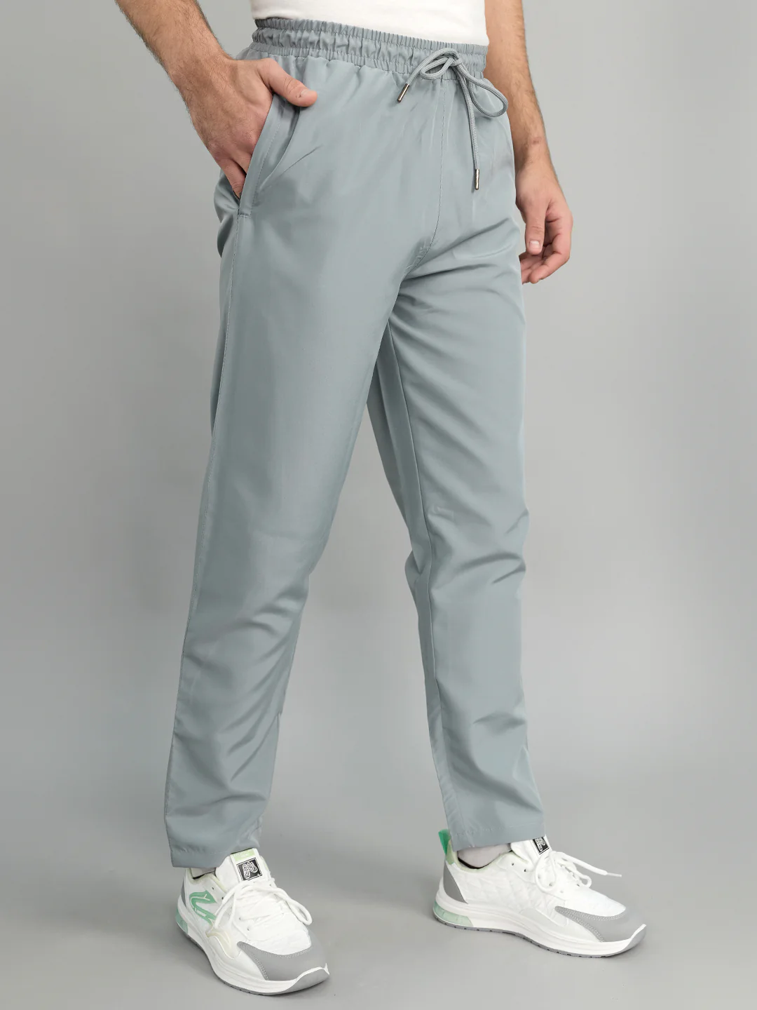 Men Light Grey Solid Regular Fit Lower - Image 3