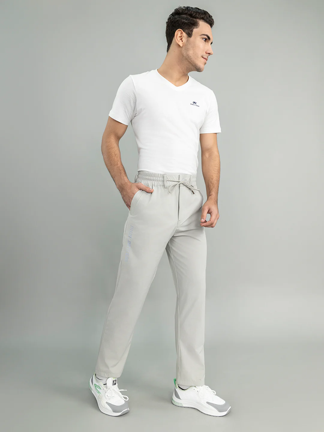 Men Light Grey Solid Regular Fit Lower - Image 6