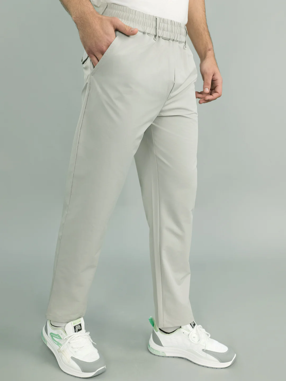 Men Light Grey Solid Regular Fit Lower - Image 2