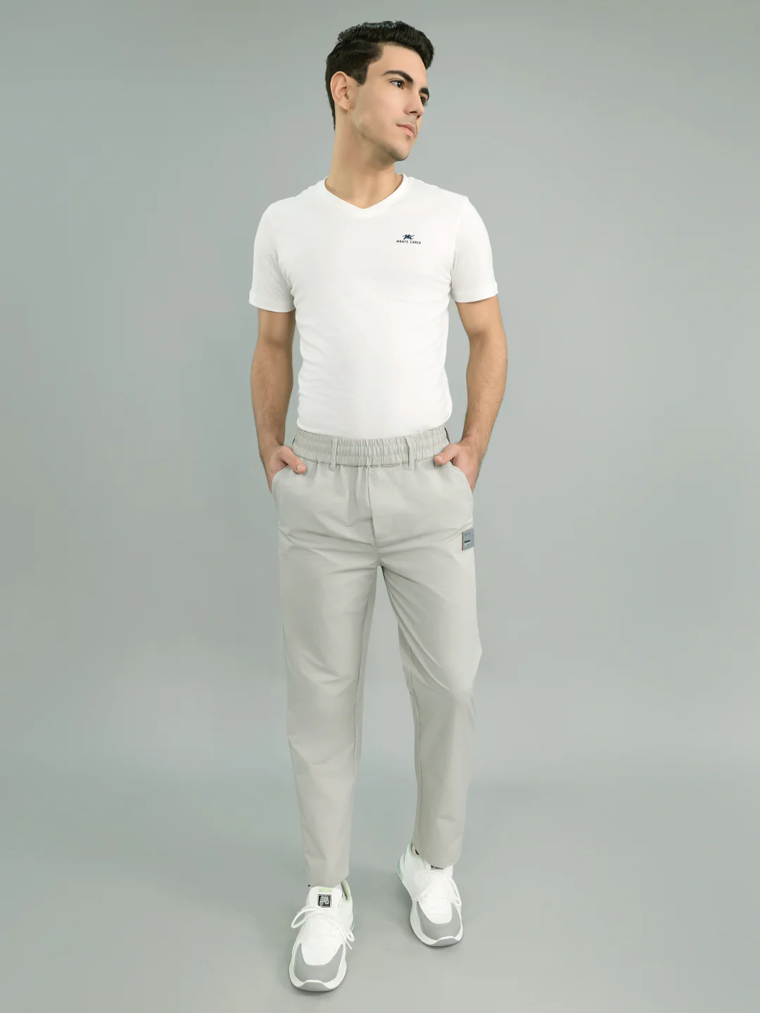 Men Light Grey Solid Regular Fit Lower - Image 5
