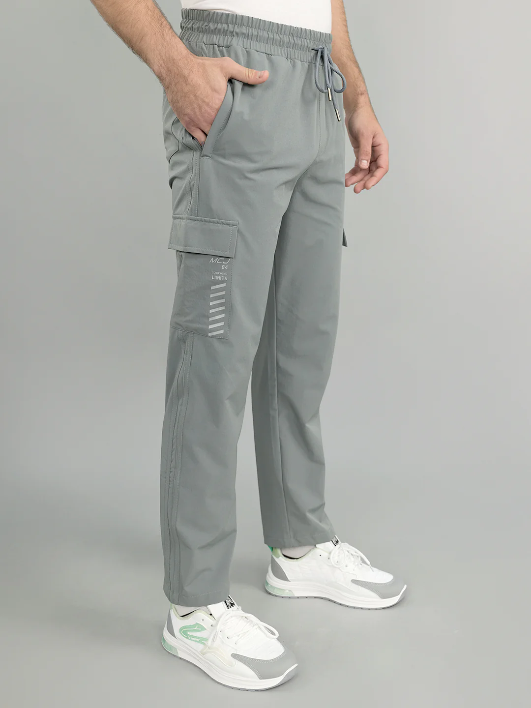 Men Light Grey Solid Regular Fit Lower - Image 3