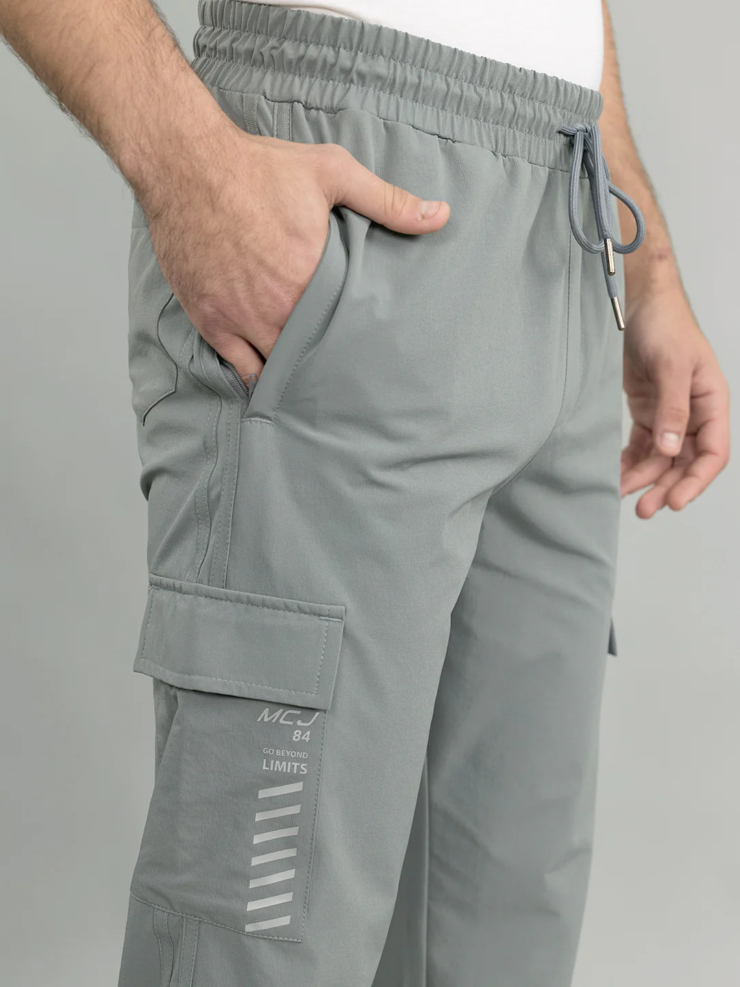 Men Light Grey Solid Regular Fit Lower - Image 5