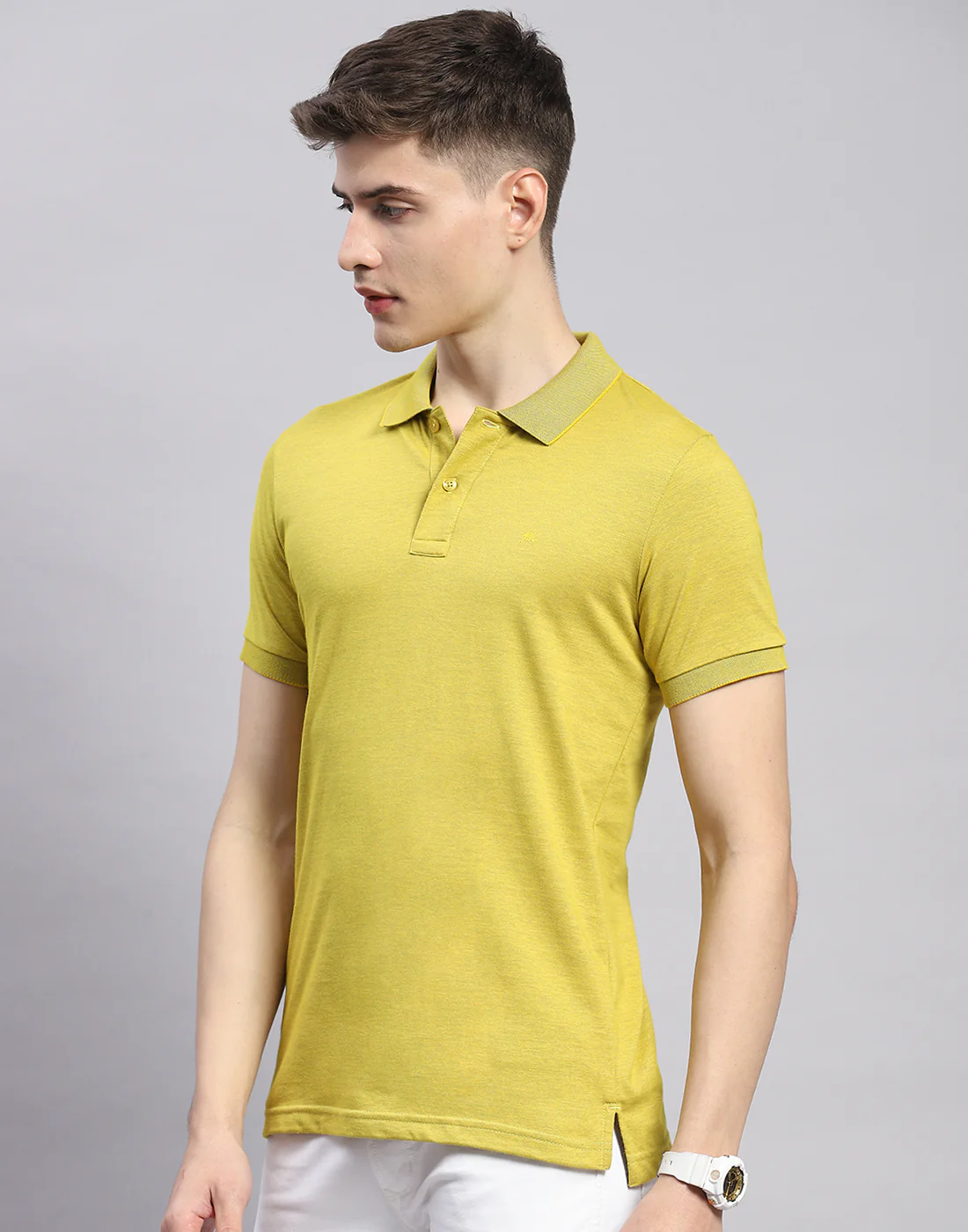 Men Lime Green Solid Polo Collar Half Sleeve T-Shirt - Image 4