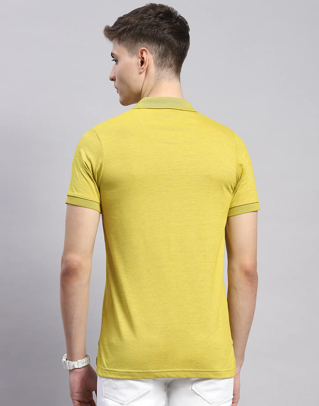 Men Lime Green Solid Polo Collar Half Sleeve T-Shirt - Image 6