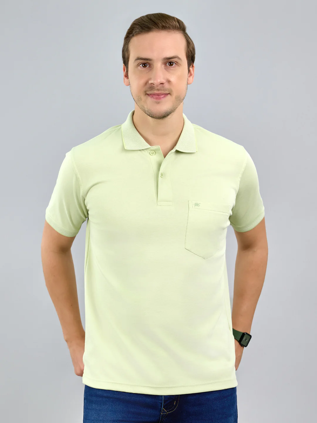 Men Lime Green Solid Polo Collar Half Sleeve T-Shirt