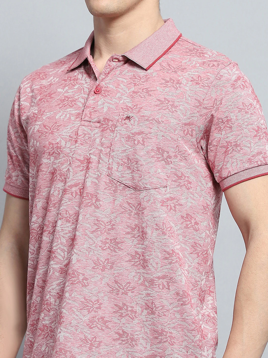 Men Magenta Stripe Collar Half Sleeve T-Shirt - Image 6