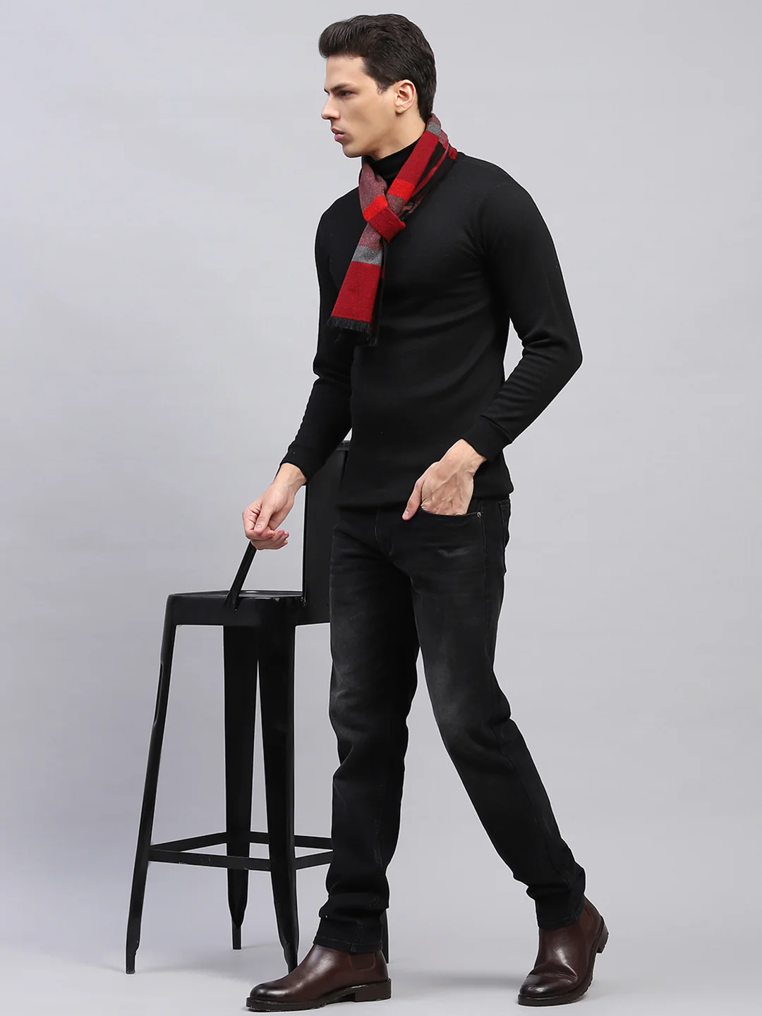 Men Maroon & Black Self Design Muffler - Image 2